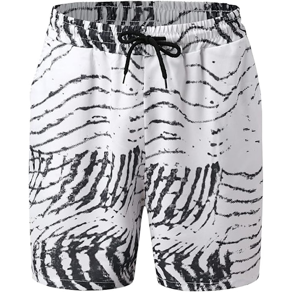 Randiga sommarstrandshorts med elastisk midja och dragsko, badshorts för män, hawaiianska semesterkläder, badbyxor för män 5XL White