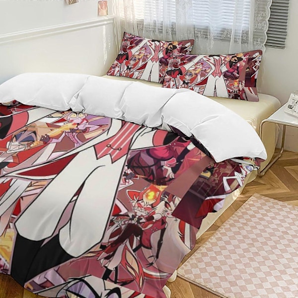 v221 Hazbin Hotel 3-delat Bäddset för Enkelsäng - Inkluderar 1 Enkelt Täcke och 2 Örngott - Färgbeständig Mikrofiber - Hazbin Hotel io221 135x200cm 53x78in