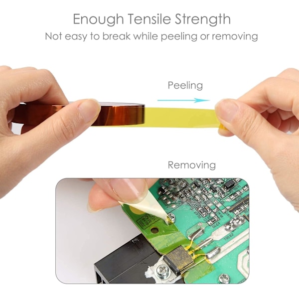 Høytemperaturstape, 10 mm bred Kapton-tape, polyimidfilm-klebebånd for 3D-skriverhøymasking, lodding, pulverlakkering (10 mm x 33 m).