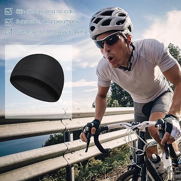 4-pack herr beanie-mössor mjuk bomull beanie svettavvisande hjälmfoder cykling löpning mössor unisex svart