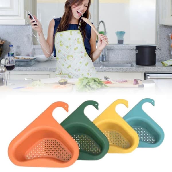 Sink Strainer Basket Punch-Free Sink Drain Rack Triangular Corner Sink Hanging Strainer Holder for Kitchen Bathroom 0.2
