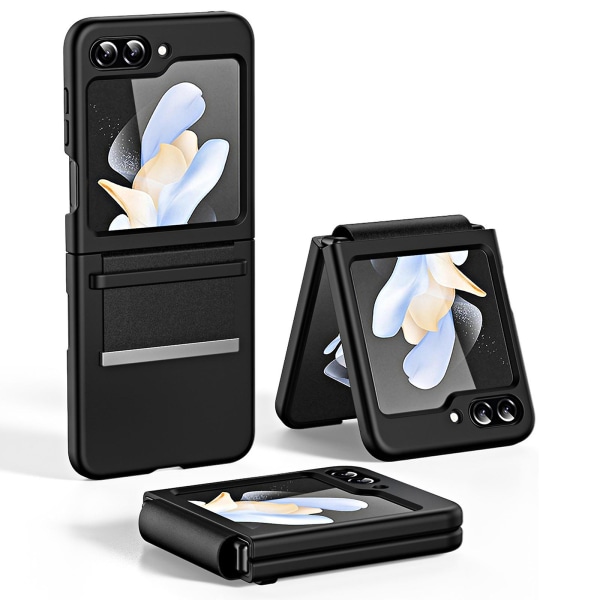 Case kompatibelt med Samsung Galaxy Z Flip 5, hård PC Ultratunt cover med handrem Black For Galaxy Z Flip 5