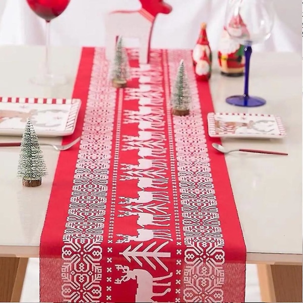 Linneduk för julbordet, för julbordsdekoration (270*28cm) Tryckt rektangulär bordsduk