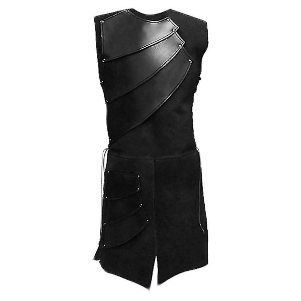 Voksen Mænds Middelalderlige Læder Vest Rustning Larp Ridder Kriger Kostume Romersk Bueskytte Tabard Frakke Cosplay Tunika Halloween Karneval Dragt Black XXL