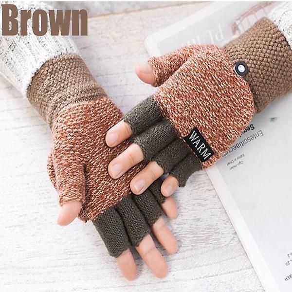 Damvantar Varma Vinterhandskar Flip Handskar Tjockare Ull Stickade Filp Handskar Fingerlösa Handskar coffee1pc