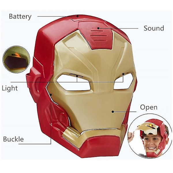 Marvel Avengers 4 Iron Man Captain America Mask Ljud Ljus Hjälm Öppen Mask För Barn Halloween A