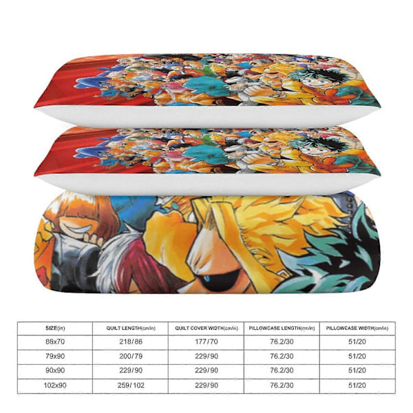 c16 My Hero Academia Peittosetti 3-osainen vuodevaatesetti Pehmeä lämmin ja mukava pehmeä sänkysetti, jossa 1 peittopussi ja 2 tyynyliinaa makuuhuoneeseen All S 200x200cm 78x78in