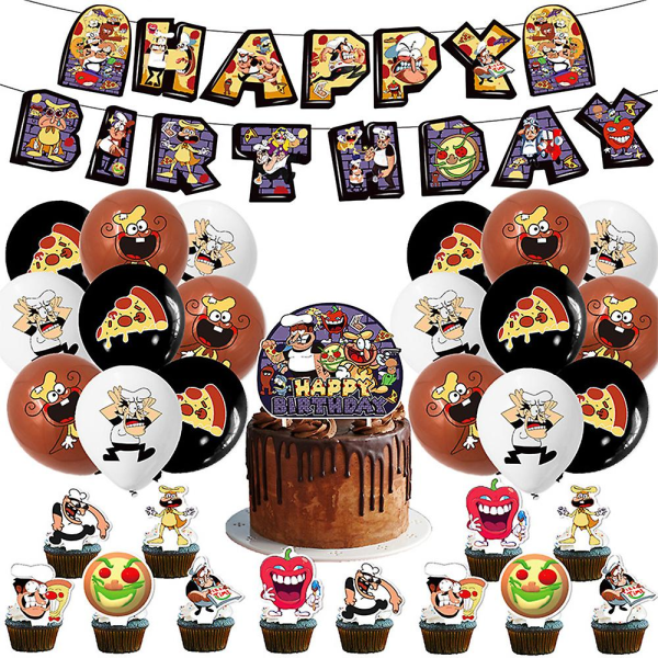 Pizza Tower Temafest Dekorasjon Sett Banner Ballonger Kake/Cupcake Toppers Sett