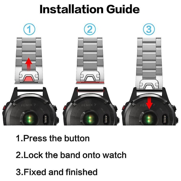 Ranneke Garmin Fenix 6:lle, ruostumattomasta teräksestä valmistettu helppoasenteinen vaihtoranneke Garmin Fenix 5 / Fenix 5 Plus / Fenix 6 Pro -kelloille