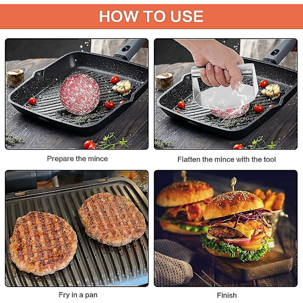 Hamburger-puristin, raskas lihapuristin 5,51 tuumaa ruostumatonta terästä tarttumaton hampurilaispuristin päivitetty versio pyöreä pekonipuristin lihapuristin puristin paniniin