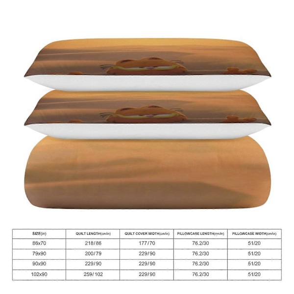 x360 Garfield -pussilakanasetti, mikrokuituinen vuodevaatesetti, 3D-painettu kevyt 3-osainen peittosetti, 1 pussilakana ja 2 tyynyliinaa lapsille, pojille, Gi 135x200cm 53x78in
