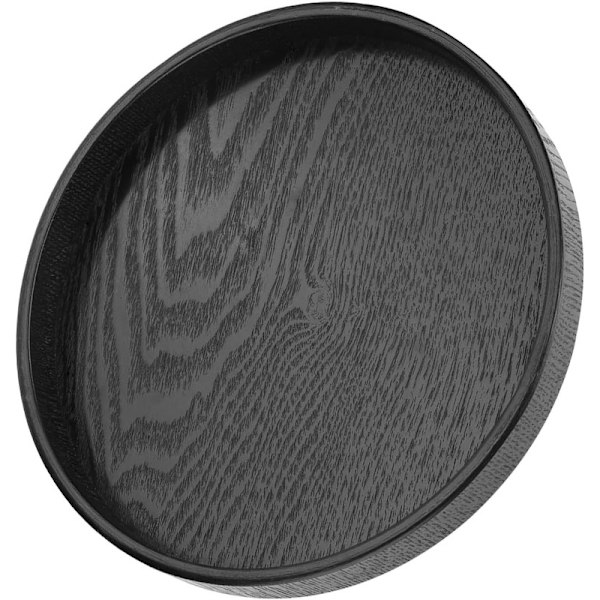 Rund brett Dekorativ brett Svart tre Rund form massivt tre Te Kaffe Snacks Mat Måltid Serveringsbrett Tallerken Restaurantbrett 30 cm (21 cm)