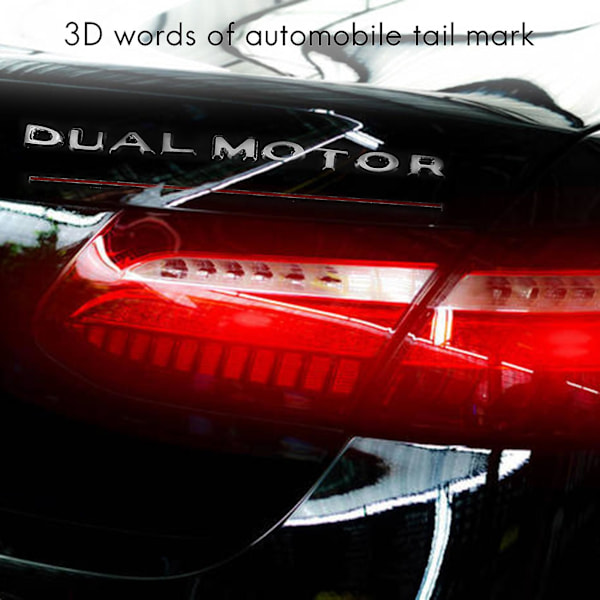 3D Dual Motor -tarrat - Tesla Model 3 (2017-2020) takaluukun tarra, koriste silver  red
