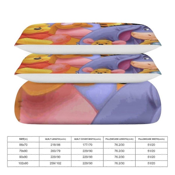 v96 Winnie The Pooh 3-delt Sengesett for enkeltseng - Inkluderer 1 enkeldyne og 2 putetrekk - Falmebestandig mikrofiber - Winnie The Pooh io96 135x200cm 53x78in