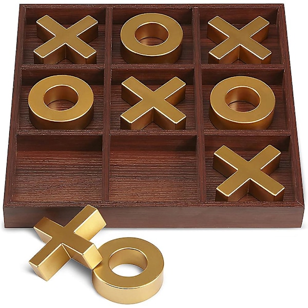 10 Piece Premium Solid Wood Tic-tac-toe Board Game Giant Gold 14inch Outdoor/indoor Party Set Toy For Children/ Adults Perfect For Backyard Entertainm gold