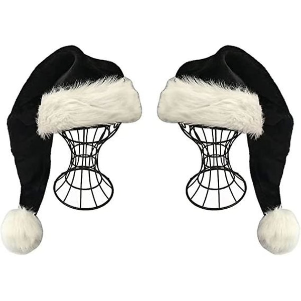 2 kpl musta joulupukin hattu - Adults Deluxe Black and White Xmas Christmas Hat Pack