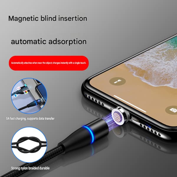 2-pack 2m 3-in-1 Magnetic Charging Cable Fast Charging 5A SuperCharge Black