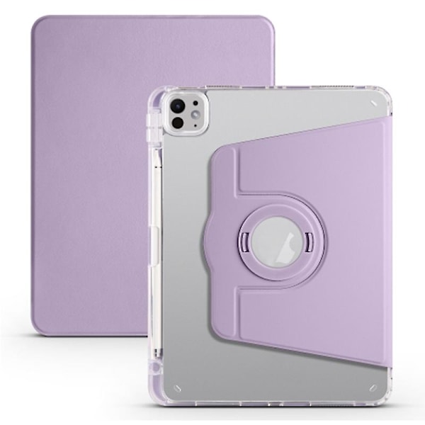 Til iPad Pro 11 (2024) Klar Kasse Rotationsstativ Aftagelig PU Læder TPU Tablet Cover - Multicolor Light Purple