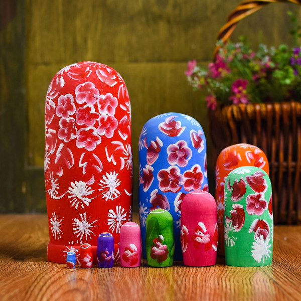 10 kerrosta puisia lasten venäläisiä pesimänukkeja käsinmaalattu pinottava lelu