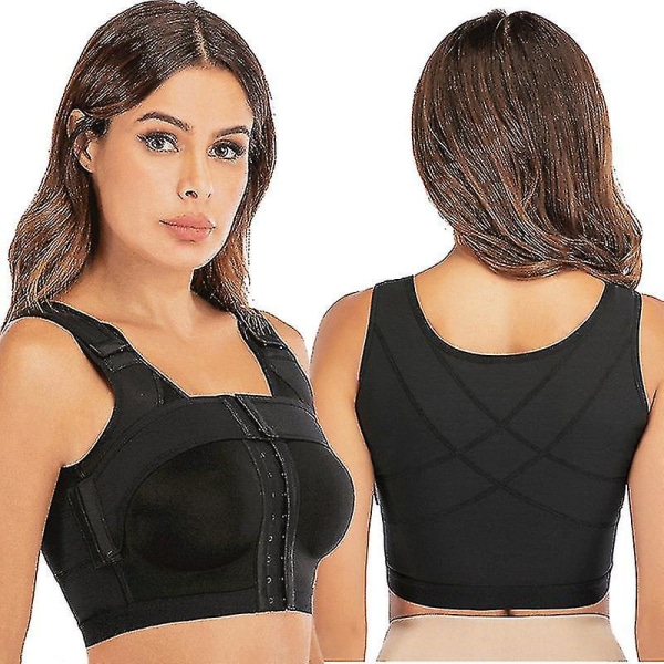 Womens Front Closure Bra Post-surgery Posture Corrector Shaper Tops With Breast Support Band S Black