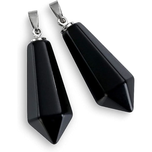 Kvinnor Svart Obsidian Kristall Ädelsten Hexagonal Spetsig Halsband Män Naturlig Acsergery Present