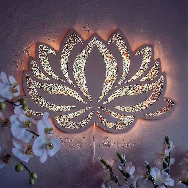 Led Lotus Flower Väggfäste Nattljus Mandala Yoga Carving Artwork Lamp Heminredning-yujia