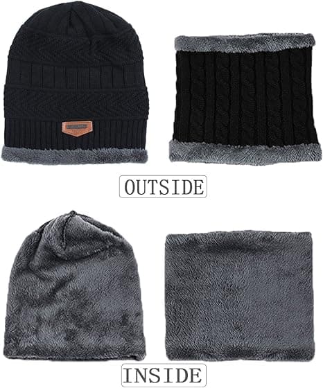 2 st Barn Vinter Stickade Mössor+Halsduk Set Varmt Fleece Foder Mössa för 5-14 År Gamla Pojkar Flickor