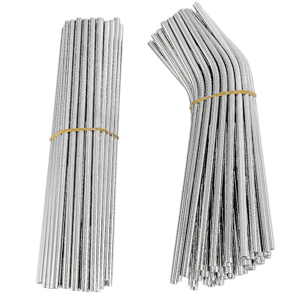 100 kpl Metalliset Oluet, Uusiokäyttöiset 304 Ruostumattomasta Teräksestä Valmistetut Juomaputket 215 Mm X 6 Mm Kaarevat Str A-YUHAO silver