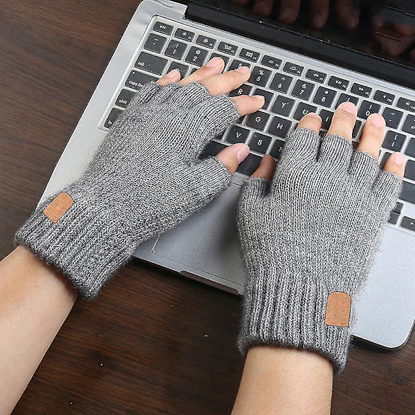 Män Kvinnor Skidåkning Stretchig Halvfinger Körning Vinterhandskar Varma Grey