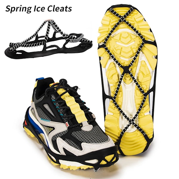 Farfi 1 par Anti Slip Sne Traction Cleats Fjedre Design Rustfrit Stål Høj Styrke Sko Is Pigge Til Klatring Black