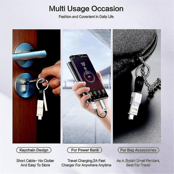 3 i 1 Mini Keychain Laddare USB-kabel Micro USB Typ C Belysningskabel