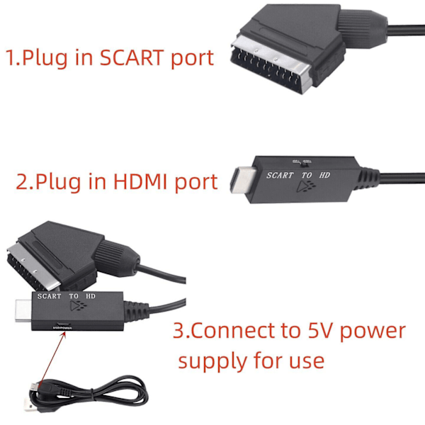 SCART til HDMI-omformer SCART til HDMI-adapter Video Audio-omformer Videokabel