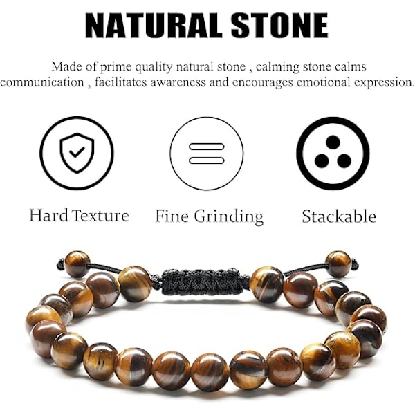 Perle armbånd for menn 8MM Lava Rock Stone Tiger Eye Armbånd Justerbare naturlige stein armbånd Håndlagde perle armbånd