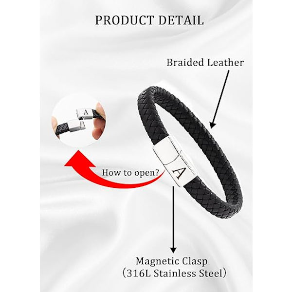 Herrearmbånd i læder med initialbogstav, gaver til mænd, far, ham, kæreste, flettet læderarmbånd