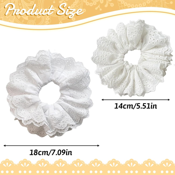 2 st vita spets scrunchies stora hårscrunchies för kvinnor, elastiska stora scrunchies, överdimensionerade mjuka slipsar rep hårsnoddar scrunchie