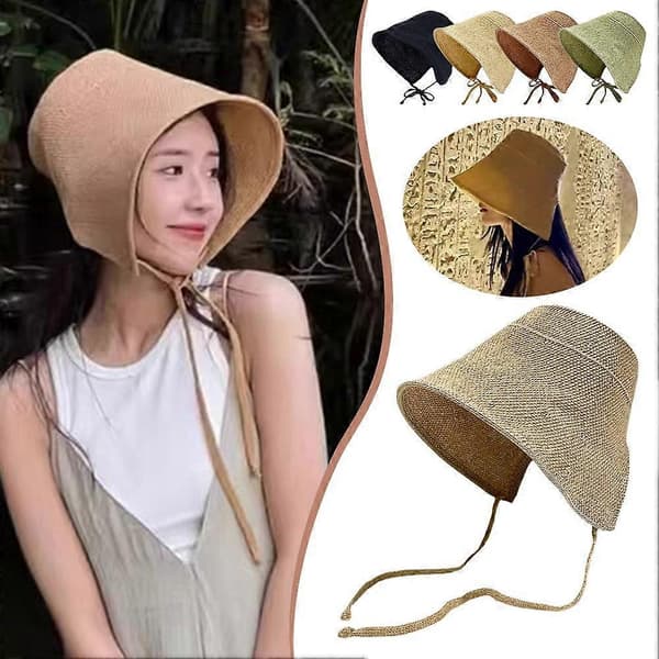 Solhatter i bomull og lin for kvinner Strandlue Cloche Bred brem Stor C8E3 Beige One size