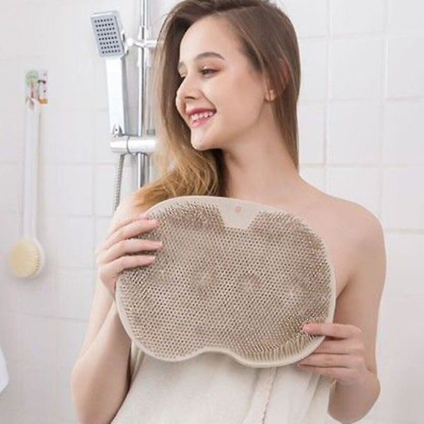 Silicone Shower Foot Scrubber Back Brush Massager Clean Bathroom Non Slip Bath Brown