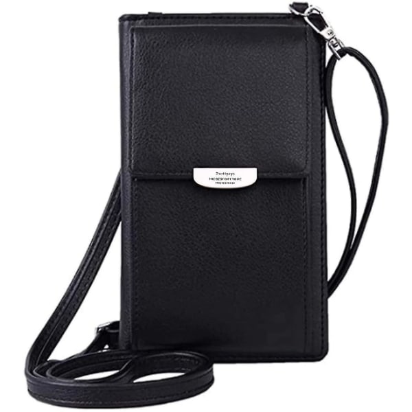 Ladies Messenger Mobile Phone Bag, Leather Wallet black