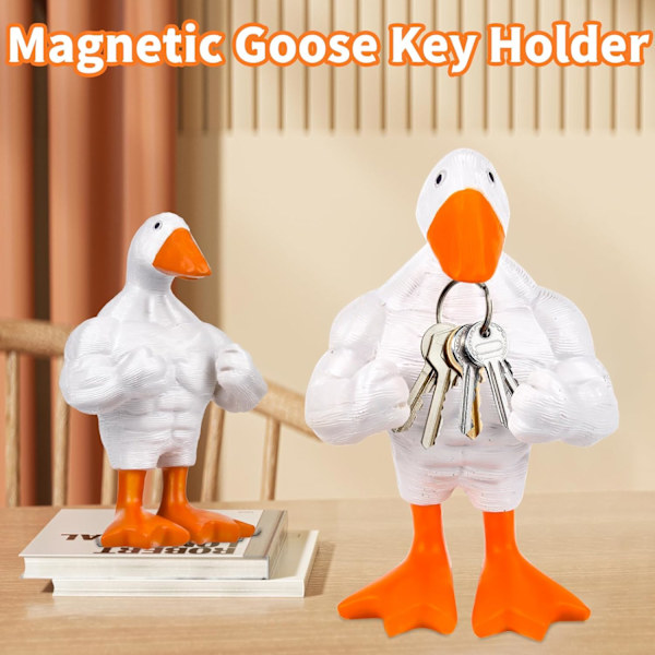 Pipihome Magnetisk Gåseand Nøgleholder Muskuløs And Statue Ornament Sød Harpiks Muskuløs Gåseand Statue Sjov Dyremagnetisk Nøgleholder