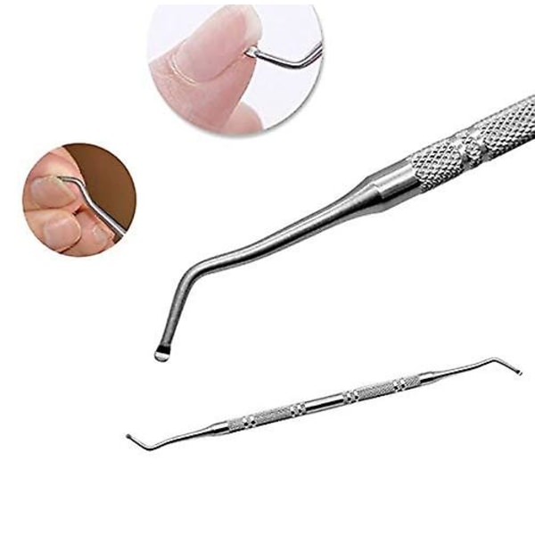 Rostfritt stål rustning remover paronychia nagelband pedikyr dubbelhuvud nagelspår skopa fästing ortodontisk nagel tånagel plocka verktyg, ta bort smuts F