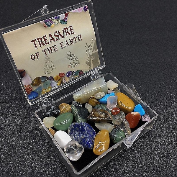Treasure Of Earth tumlade polerade naturliga ädelstenar Blanda färger i låda Mineralprov Kristall råsten för samlingspresent 2 boxes