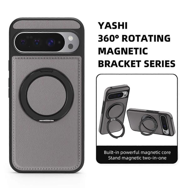 Compatible with Google Pixel 10 Pro XL Case with Ring Stand Compatible with MagSafe PU Leather Back Grey Grey Grey