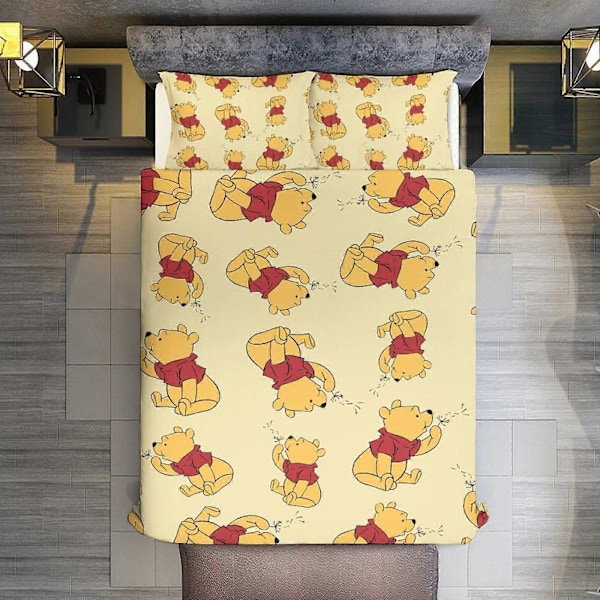 v6907 Sengetøy Gresskledd Og Winnie The Pooh Dynesett Mykt 3 Deler Enkelt Sengetøy Tykkere for Alle Årstider, 1 Dyne 2 Putetrekk B 135x200cm 53x78in