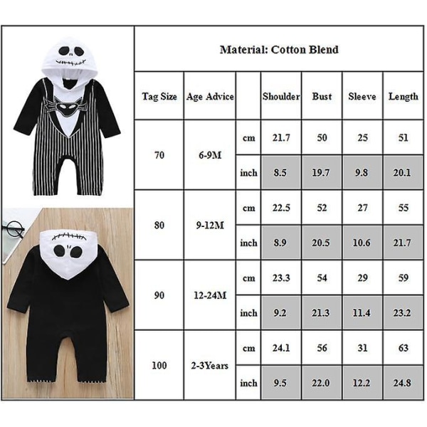 6 månader-3 år Toddler Baby Jack Skellington Nightmare Before Christmas Jumpsuit Hooded Romper Gåvor 2-3 Years