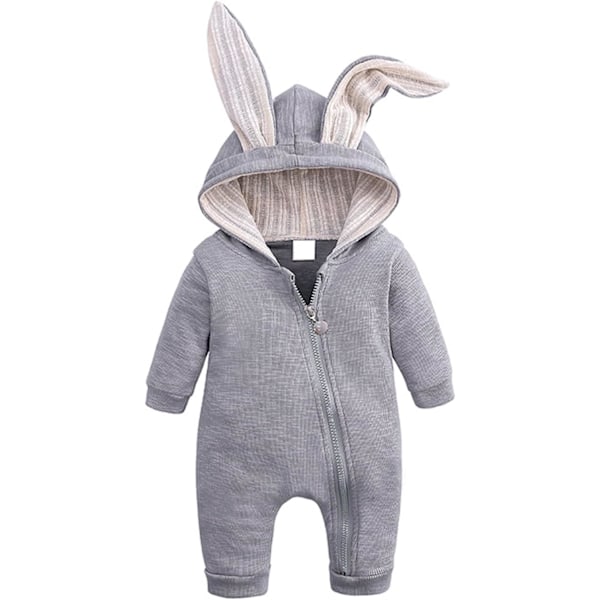 Unisex puuvillavauvan potkupuku pitkähihaiset pupunkorvat vetoketju pupu pyjama 0-18 kuukauden ikäisille vauvoille 80 Gray