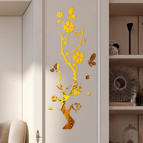 3D DIY Plommeblomst Fashion Akryl Veggklistremer Moderne Klistremer Dekorasjon Gold