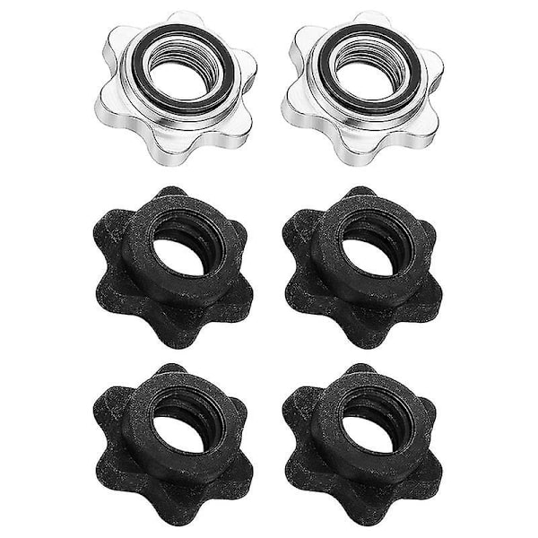 2 kpl kauluksia käsipaino kuusiomutteri ja 4 kpl käsipaino tanko mutterikaulukset, 1 tuuman vakiokäsipainolle (25 mm) BlackSilver