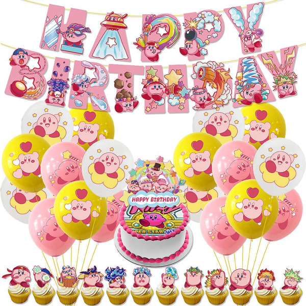 Star Kirby-tema børnefestartikler Kit Balloner Tillykke fødselsdag Banner Kage Toppers Dekorationssæt