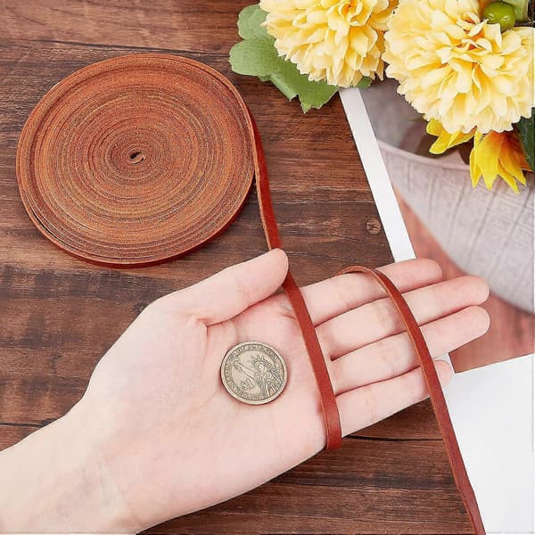 5m 5.5Yds 5mm Flat Genuine Leather Strap Natural Leather Craft Cord Straps Full Grain Cattle Braiding String Roll