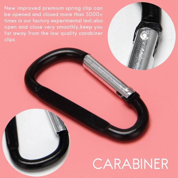 10 st 3 tum/8 cm aluminium karbinhake Clips, premium tålig D-ring Caribeaner med nyckelring Rv Camping Black